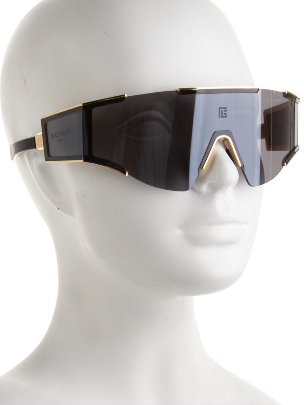 Balmain Oversized Shield Sunglasses in Black and Gold